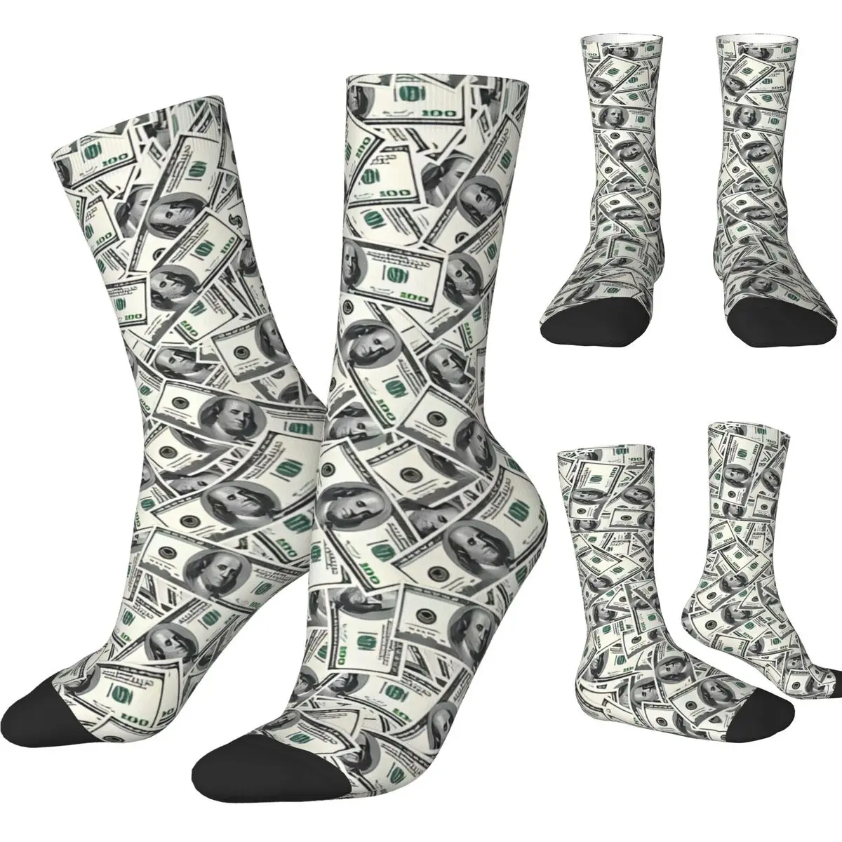 Giant Money Background Stockings 100 dollar bills Design Fashion Socks Winter Non Slip Socks Men Climbing Quality Socks