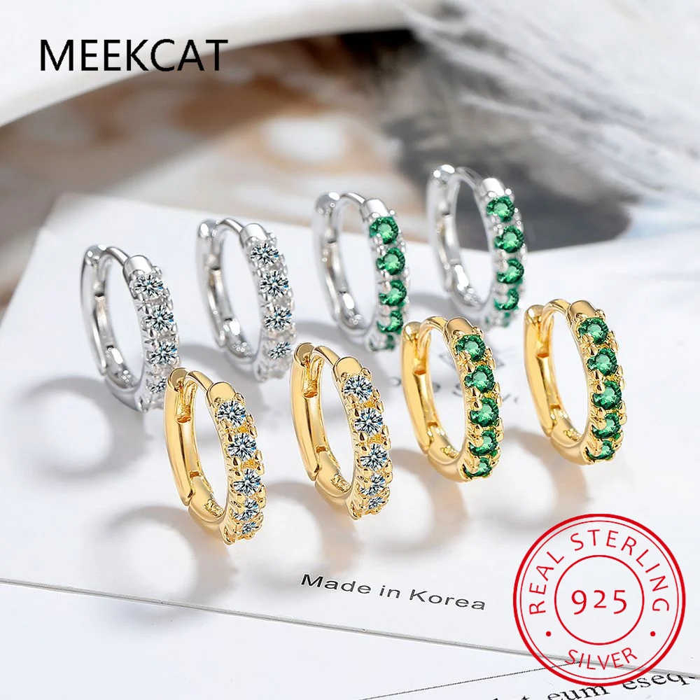 Green Simulated Nano Emerald 925 Sterling Silver Round Hoop Earrings for Women Luxury Gemstone Statement Jewelry Creole Huggies