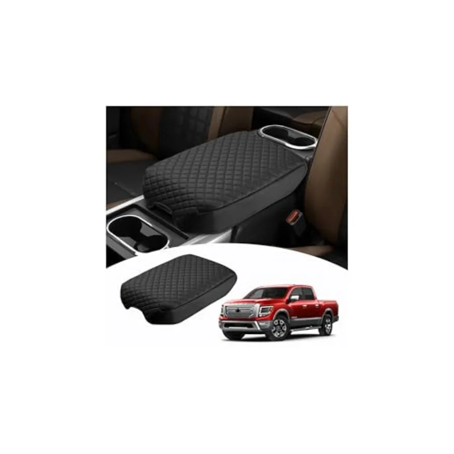 

Center Console Cover for Nissan Titan 2016-2024 Accessories Armrest Cover Cushion Pad Leather Middle Console Cover Car Armrest