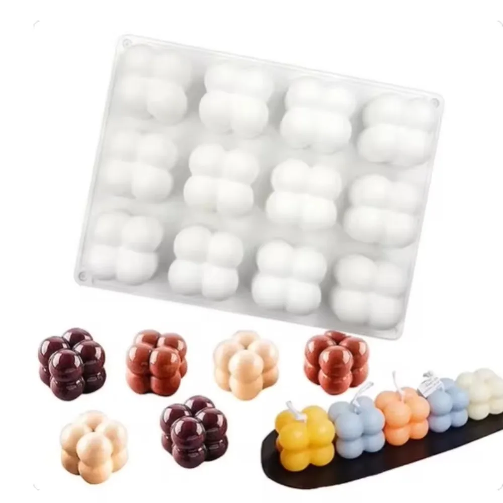 12 Cavity Small Cube Candle Mold Mousse Cake Mold 3D Baking Silicone Cake Mold DIY Handmade Soap Candle Making Craft Supplies