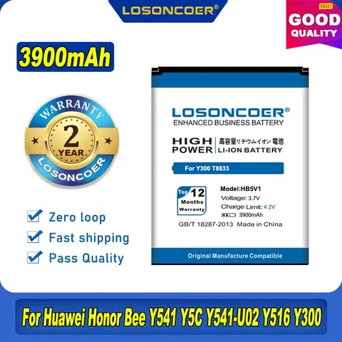 LOSONCOER 3900mAh HB5V1 HB5V1HV Battery For Huawei Honor Bee Y541 Y5C Y541-U02 Y560-U02 Y300C Y511 Y500 T8833 U8833 4.5 Inch