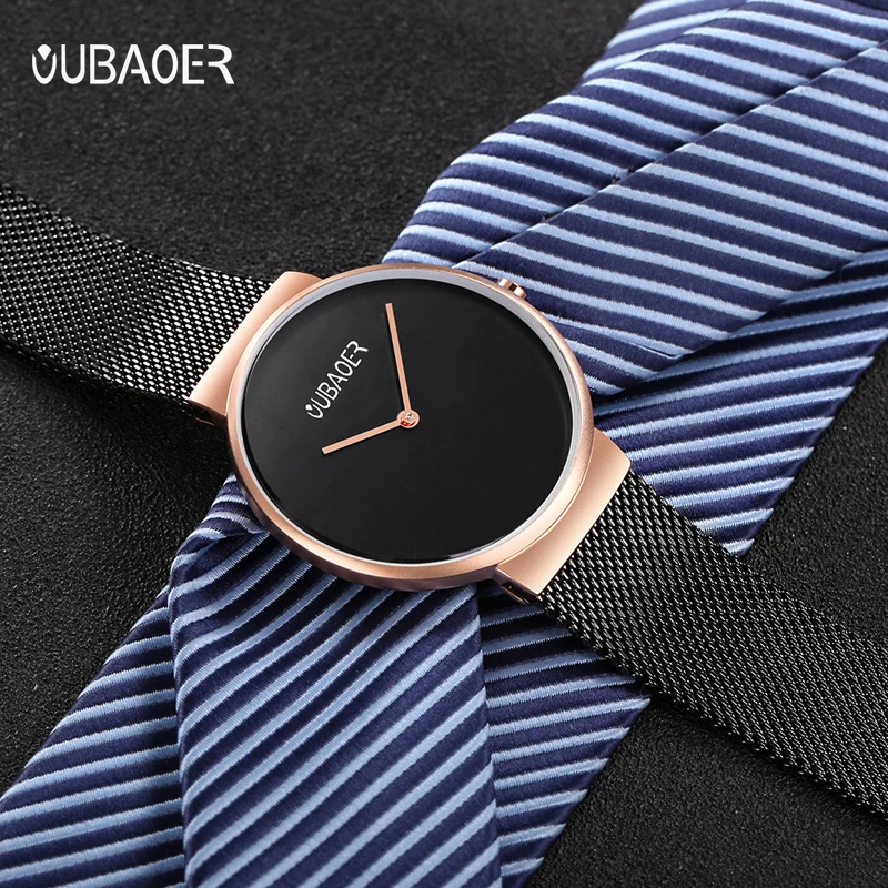 OUBAOER Ultra-thin Series Couple Quartz Watch Stainless Steel Mesh Strap Waterproof Wristwatch Fashion Luxury Clock Gifts