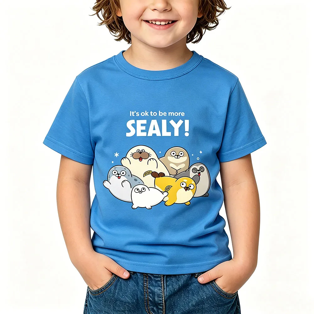 

100% Cotton Sealook Cartoon Print Children's T-shirt Cute Boys Hip Hop Girls Manga Kids Tops Sports Casual O-neck Tees Summer