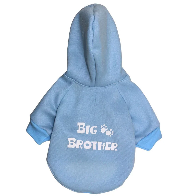 

Factory Pet Dog Clothing, Light Blue "Big Brother" Fleece Hooded T-Shirt for Small Breed, Wholesale Autumn Winter Apparel