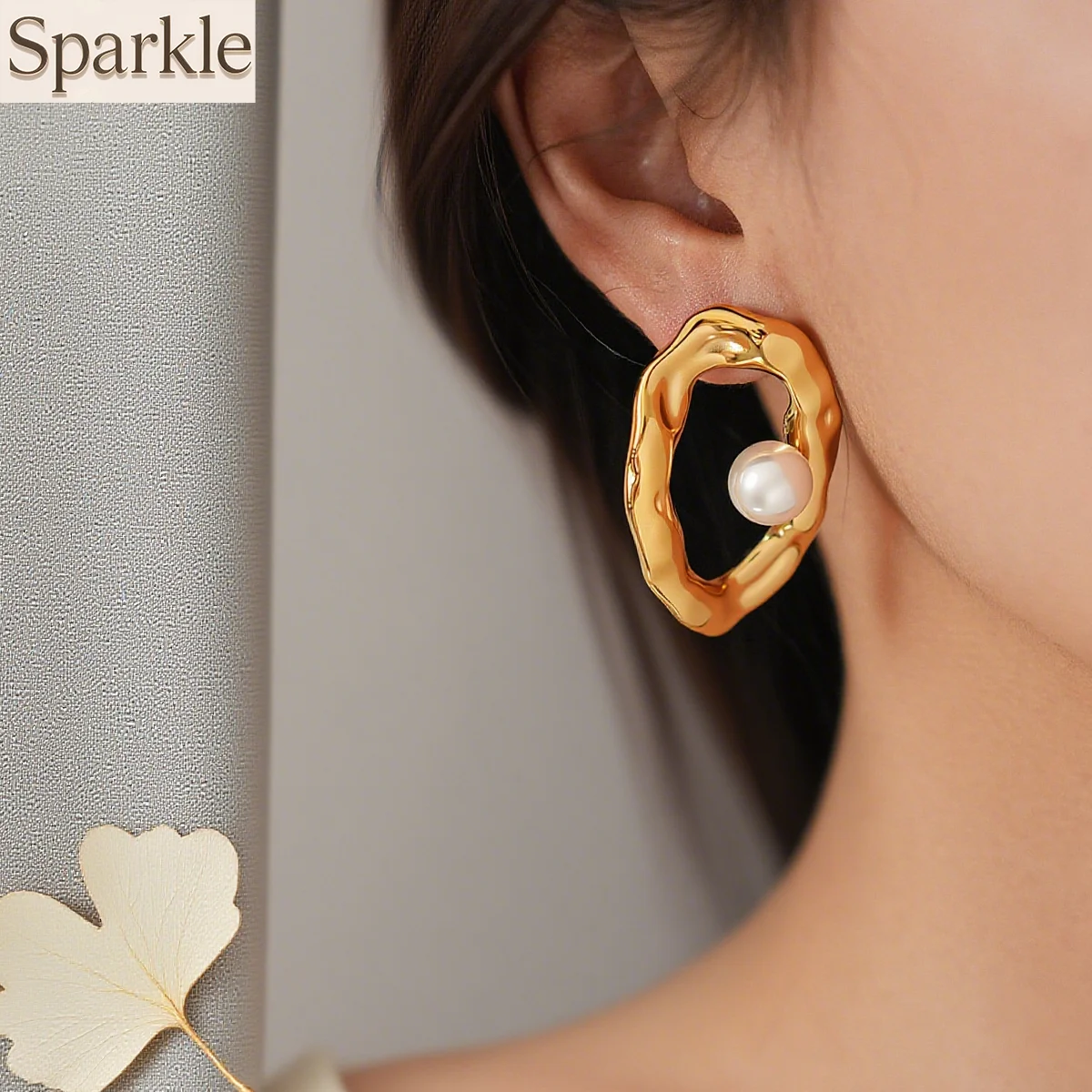 

Stainless Steel Hollow Irregular Pearl Earrings for Women Luxury Jewelry Fashionable Exaggerated & Niche Design Girls Charm Gift