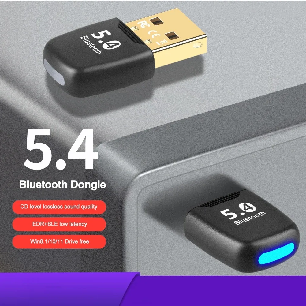 2 in 1 USB Bluetooth 5.4 Dongle Adapter for PC Speaker Wireless Mouse Keyboard Music Audio Receiver Transmitter Bluetooth 5.1