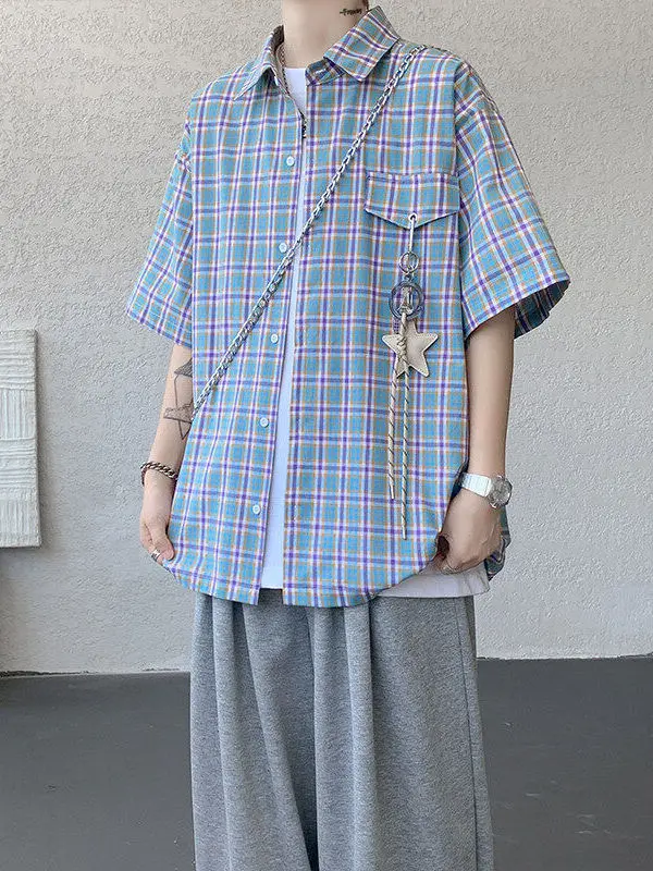 Verão xadrez ort sve solto ajuste irt ex casais na moda tamanho grande casual haome topo faculdade sle masculino