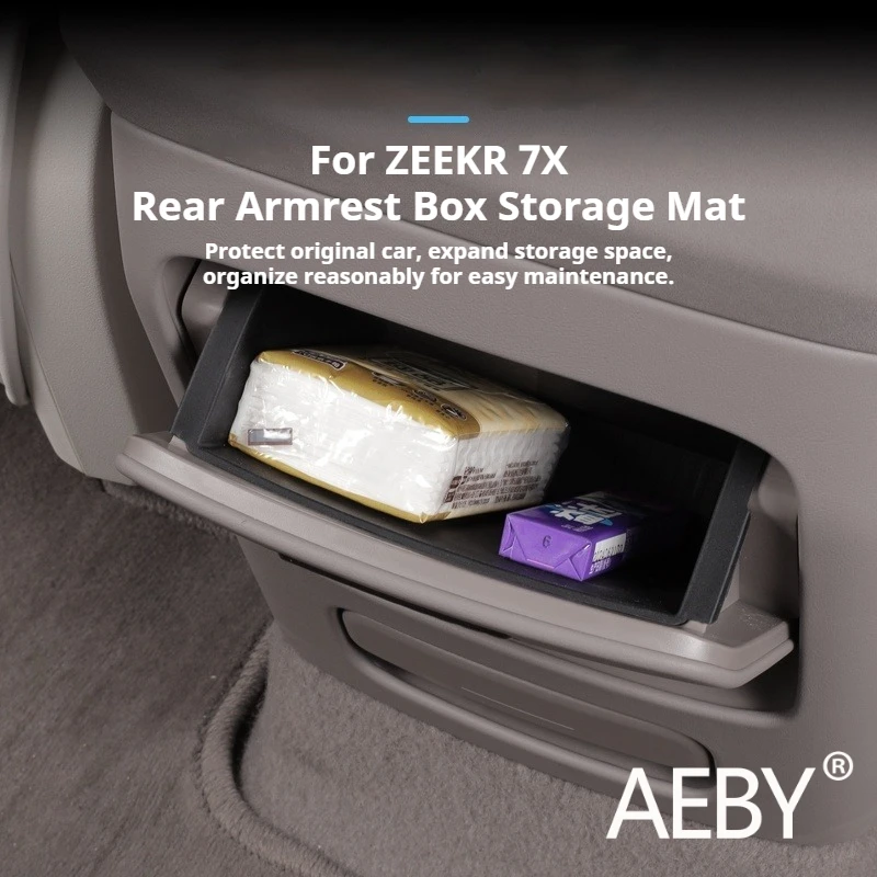 

AEBY For ZEEKR 7X 2024 2025 Waterproof Anti-Slip Rear Armrest Storage Box Center Console Tray Organizer Car Interior Accessories