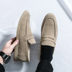 Nubuck Leather Casual New Suede Leather Men's Business Shoes Leisure Walk Loafers Driving Designer Dress Flats Slip on Moccasins
