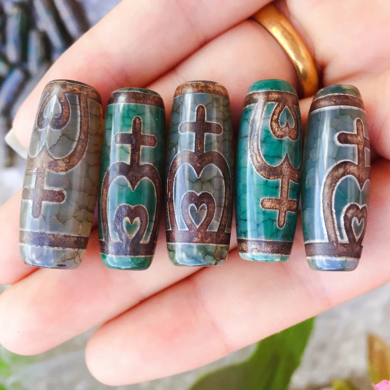 1pc 30mm Vintage Grey Green Stone Natural Tibetan Dzi Agates Beads Buddha Nectar Bottle Reiki Healing Agat Beads for Women Male