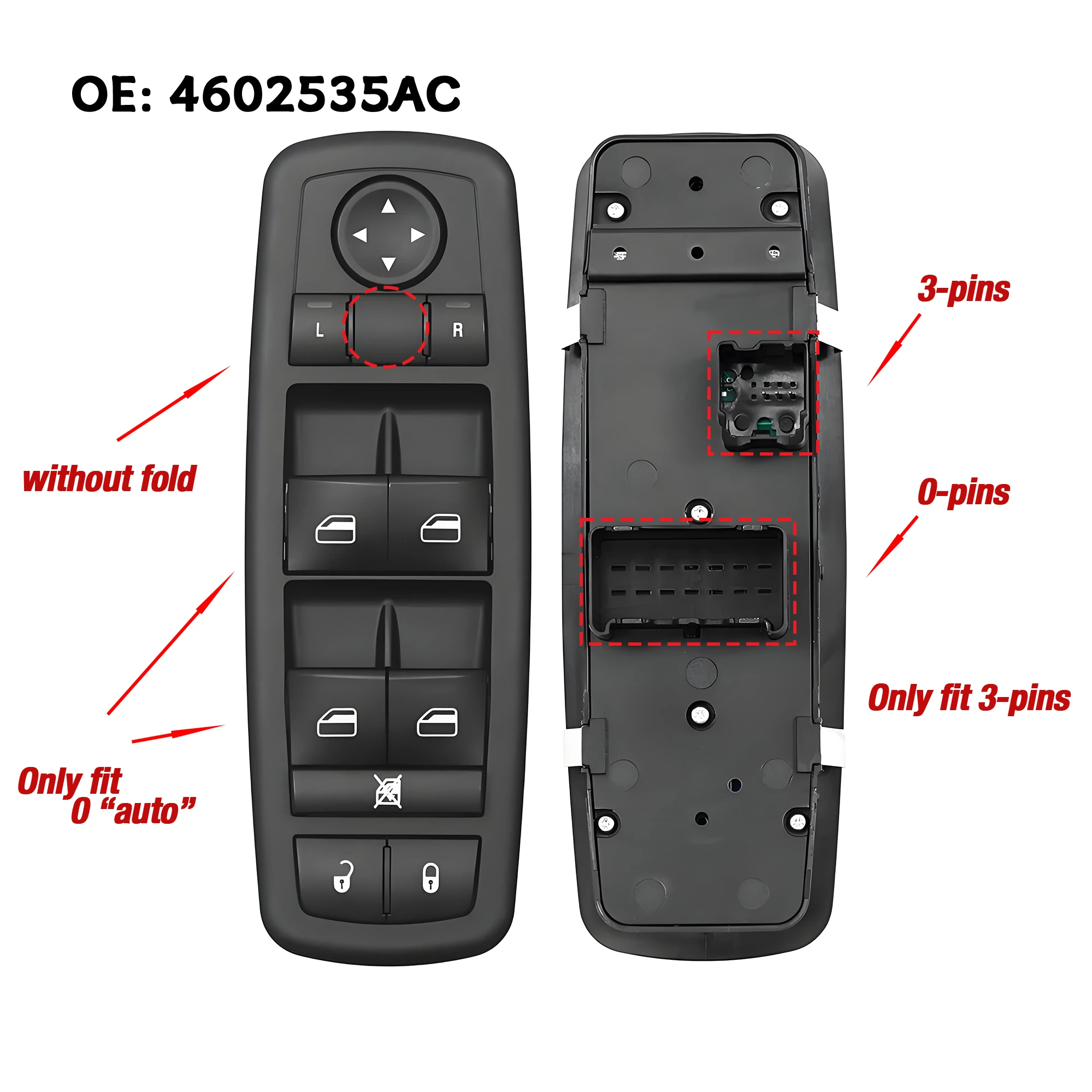 3 + 0 دبابيس 4602535AC لكرايسلر تاون كونتري، جيب جراند شيروكي، دودج كارافان رحلة، مفتاح التحكم في نافذة الطاقة الكهربائية