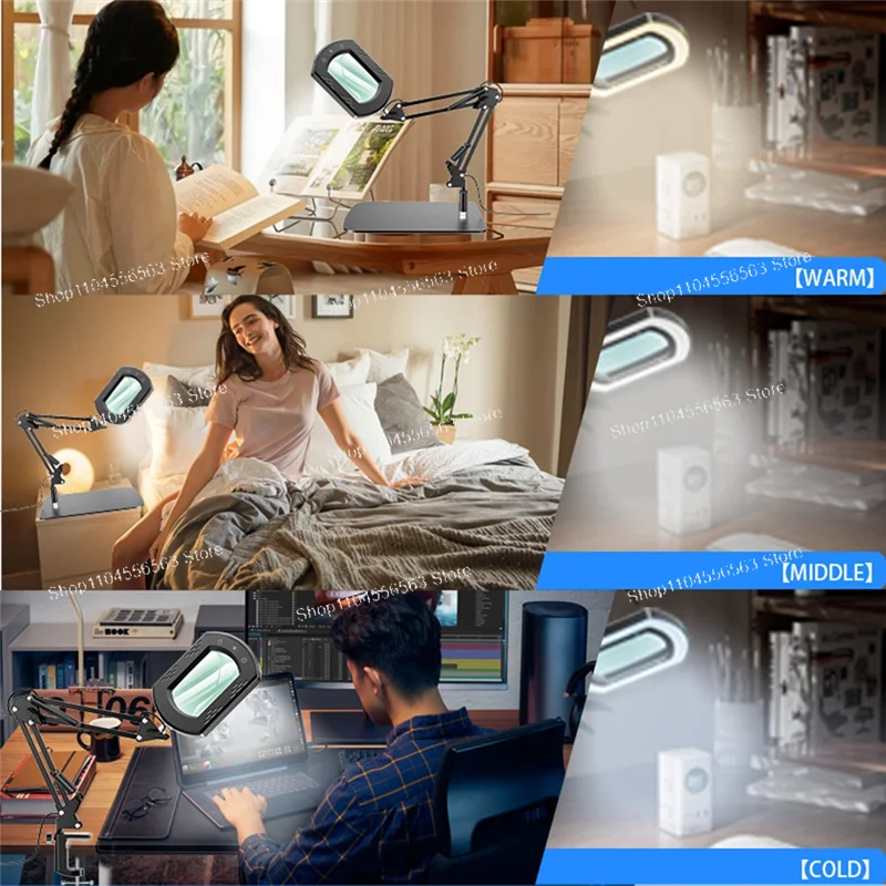 ​​10X Magnifier with LED Light & Stand, Real Glass Lens, 5 Color Modes & Stepless Dimming for Precision Work​​
