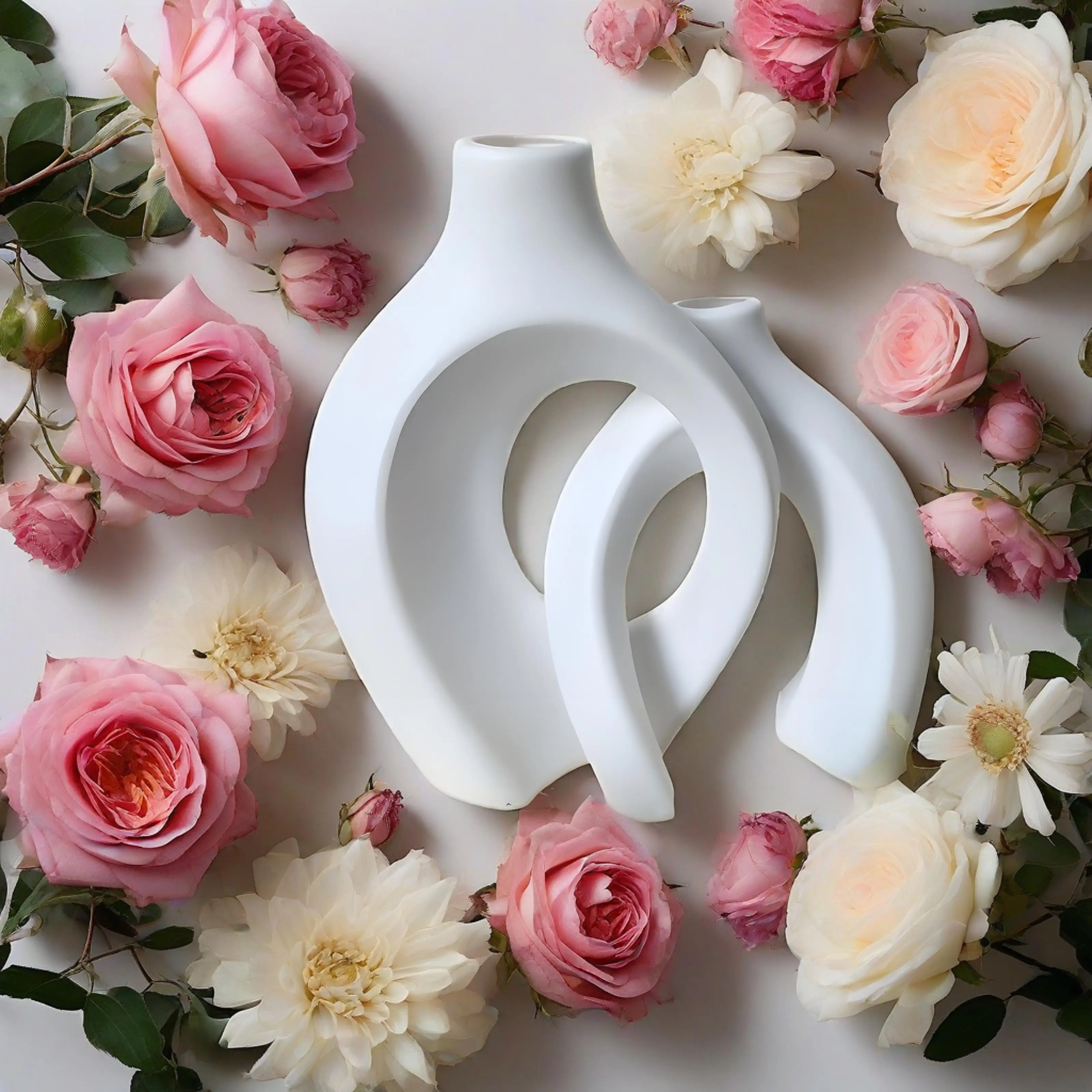 مجموعة مزهرية بلاستيكية عصرية مجوفة من الشمال مكونة من 2 لديكور المنزل الحديث، مزهريات زهور مجوفة حديثة لرف كتب غرفة المعيشة