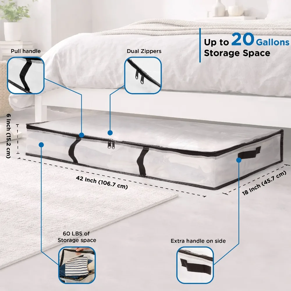 Extra Large Under Bed Storage Bag with Zipper and Handles, Waterproof Fabric Organizer for Clothes Blankets Seasonal Items, 42x18x6 Inch view 6