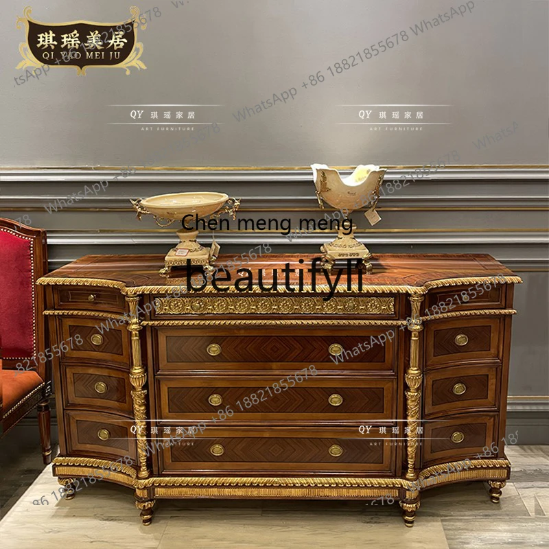 French-style Luxurious Solid Wood Carved Sideboard Storage Cabinet European Classical Art Entrance Cabinet
