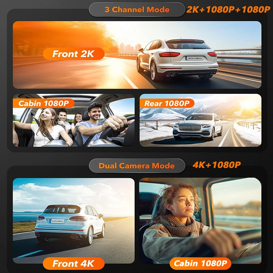 3 Channel Dash Cam Front Inside Rear Three Way Car Dash Camera 4K+1080P Dual Channel With GPS WiFi Night Vision Rearview Mirror