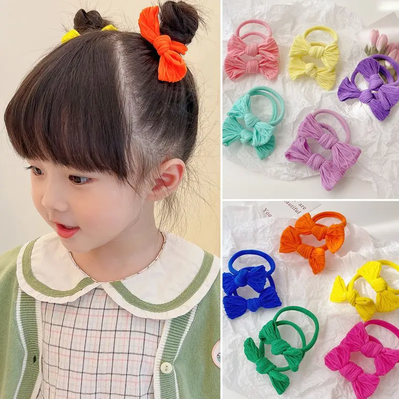 10/30Pcs Colorful Bowknot Hair Bands for Children 4CM Fashion Elastic Headbands Girls Ponytail Holder Headwear Hair Accessories