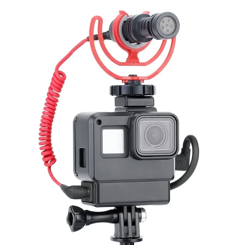 Étui pour caméra d'action Vlog V2 pour GoPro fore7 6 5, noir, avec support de griffe froide pour microphone externe + adaptateur de micro Pro 3.5mm