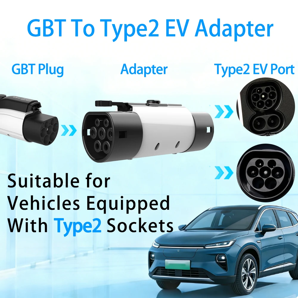 GBT to Type2 ev charger Adapter 32A 7KW/22KW for BYD MG4 Fast Charging Converter GB/T To IEC 62196 Type 2 Electric car Connector
