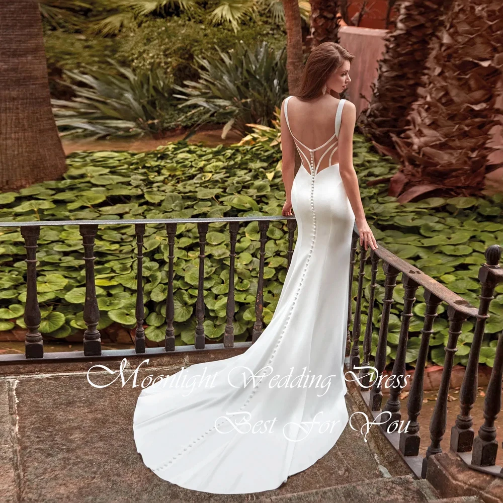 Elegant Pleat Square Collar Mermaid Wedding Dress 2026 Spaghetti Strpas Split Open Back Sleeveless Vestidos De Novia Customized image 4
