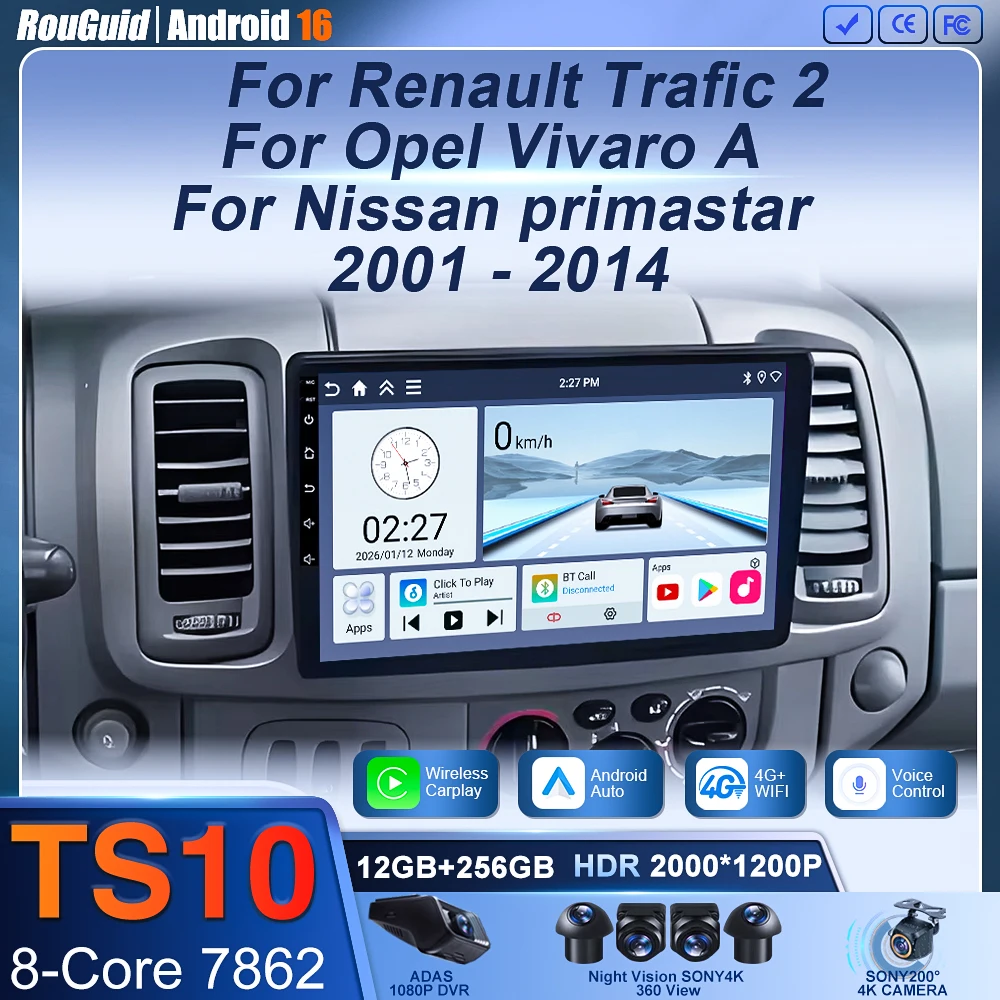 Car Radio For Renault Trafic 2 For Opel Vivaro A For Nissan Primastar 2001 - 2014 Navigation GPS Carplay Android Auto 4G No 2din