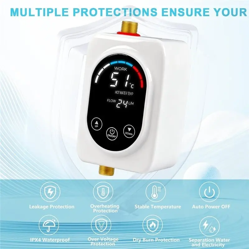 [NEW!A65Z】 Portable Small Water Heater With Remote Control Digital Display EU Plug