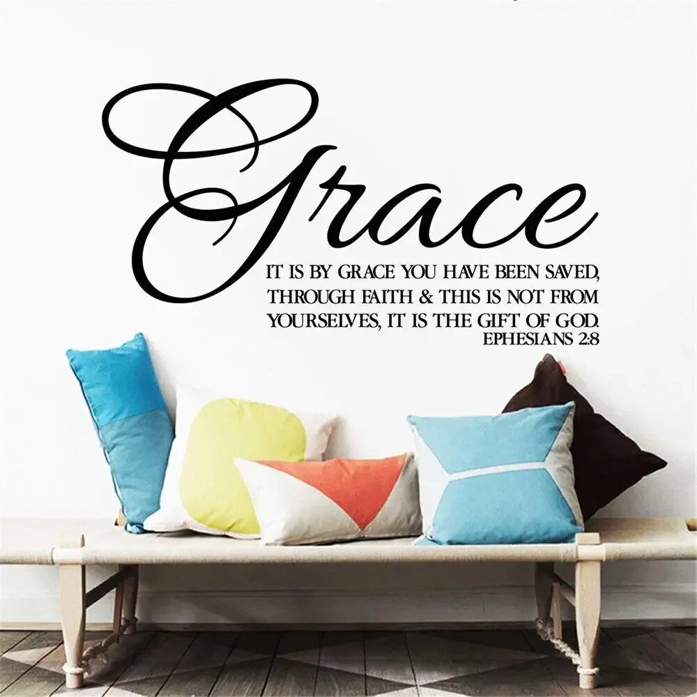 It Is By Grace You Have Been Saved Vinyl Wall Stickers Bible Verse Ephesians 2:8 Decals Rooms Foyer Church Decor Mural HJ1425