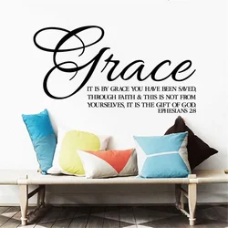 It Is By Grace You Have Been Saved Vinyl Wall Stickers Bible Verse Ephesians 2:8 Decals Rooms Foyer Church Decor Mural HJ1425