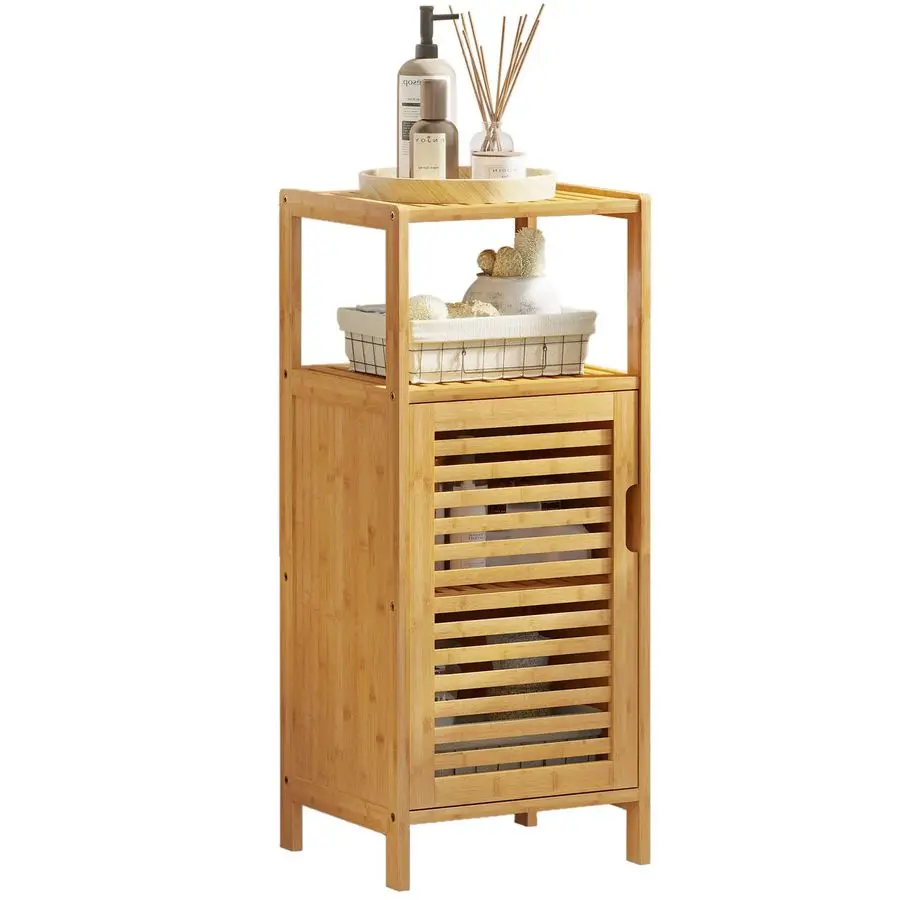 

Bamboo Cabinet, Bathroom Storage Cabinet with Single Door and Shelf, Freestanding Bathroom Cabinet, Kitchen Cupboard, Sofa Side