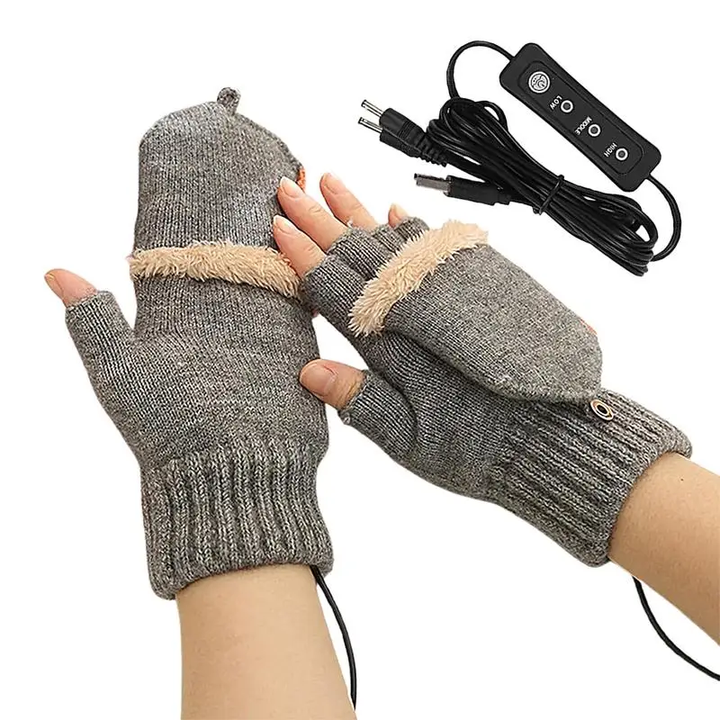 

Electric Heating Gloves Knitted Heating Mittens With 3 Heat Settings Full & Half Fingers Warmer For Hiking Winter Outdoor