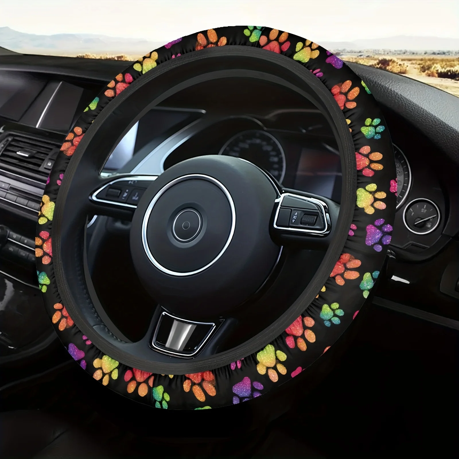 

Dog Paw Print Car Steering Wheels Cover Universal Type Environmental Friendly Comfortablenon-slip Steering Wheel Wrap