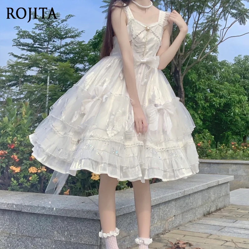 

Solid Color Mesh Splicing Original Design Japanese Lolita Dress 2025 Summer New Sleeveless JSK Strap Dress for Women