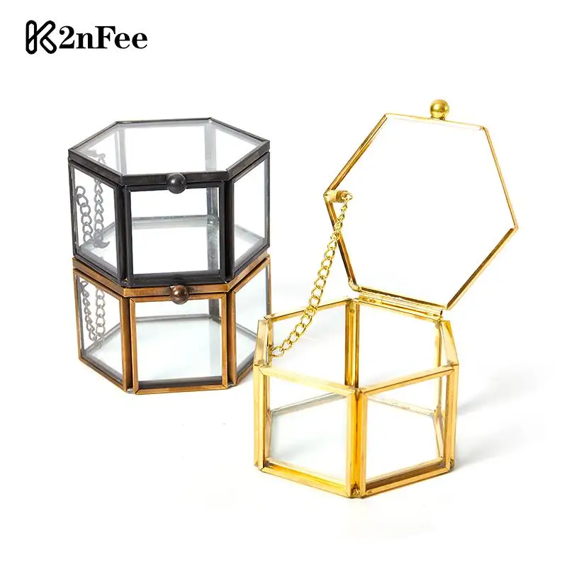 Jewelry Organize Holder Geometrical Clear Glass Jewelry Box Ring Box Necklace Bracelets Earrings Jewelry Storage Accessories