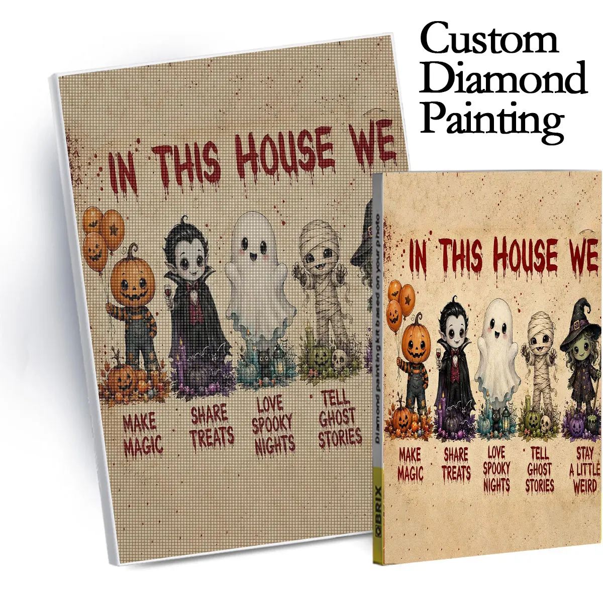 Custom Personalized Photo Fun Halloween Diamond Painting Kit for Adults, 5D Diamond Art Craft | Family Rules Cute Ghost Witch