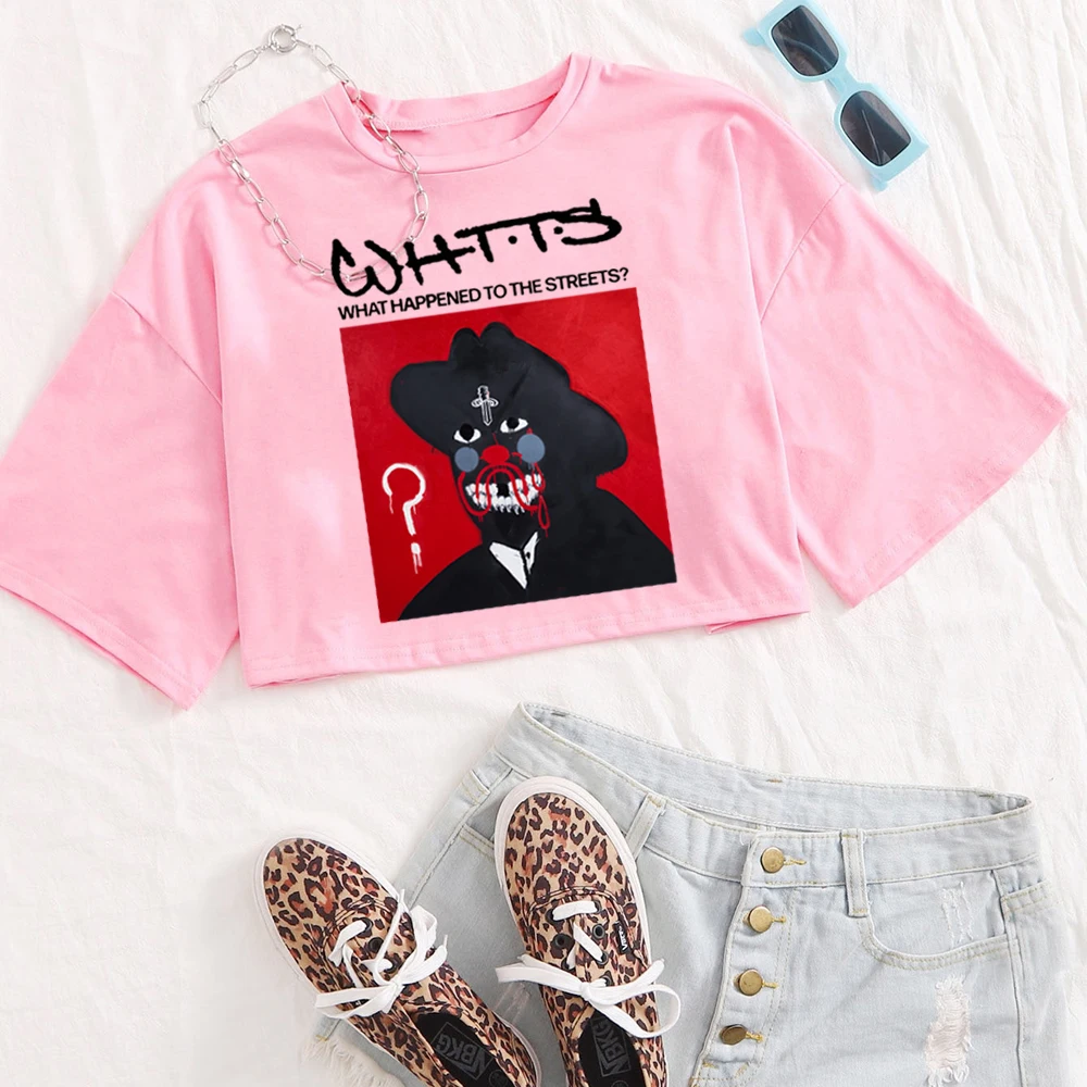 21 وحشية ما حدث إلى الشوارع قميص المرأة س الرقبة قصيرة الأكمام المحاصيل قمم تي شيرت