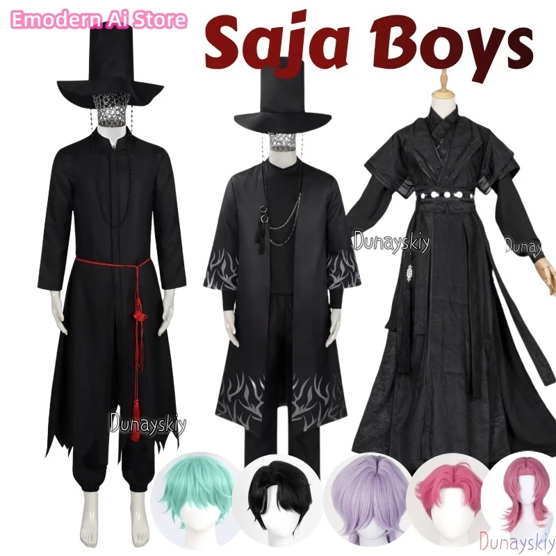 

Anime Movie Demon KPOP Saja Boys Jinu Huntrix Cosplay Costume Your Idol Black Robes Outfit Halloween Disguise For Adult KIDS