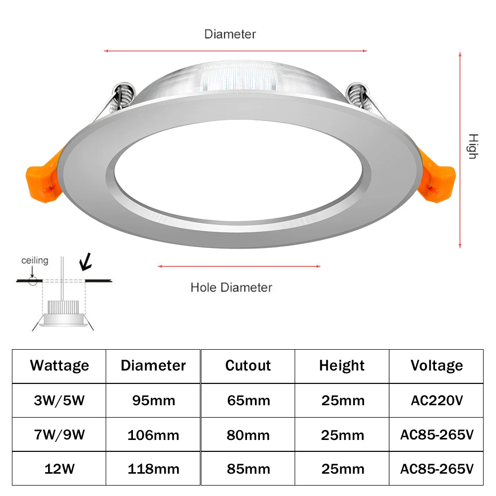 Imagem -04 - Led Downlight Recesso Lâmpada do Ponto de Teto 3w 12 ac 220v para Cozinha Quarto Sala Estar Iluminação Casa 10 Peças