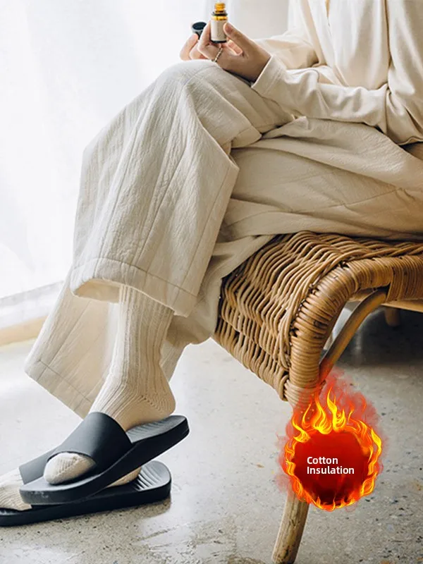 Thiened Cotton Wide Leg Pants Elastic Waist Casual Trousers for Women plus Size Autumn Winter New Sle Outerwear Cotton Pants