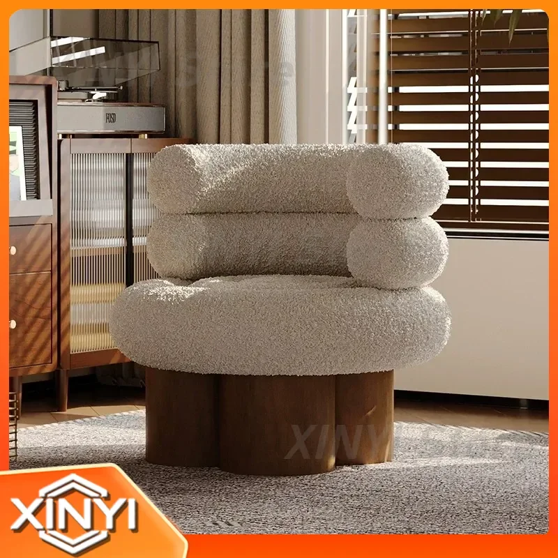 Cream Wind Marshmallow Sofa Chair for Antique Designer Living Room Balcony Single Lamb Fleece Cake Roll Leisure Chair