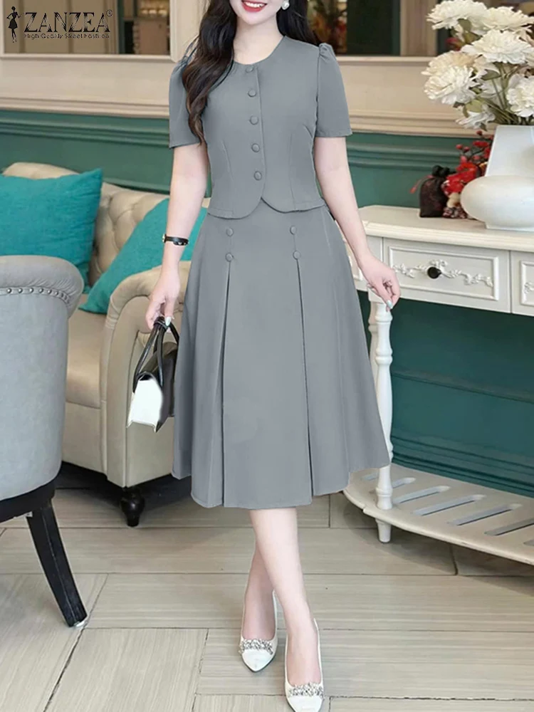 Conjuntos de saias plissadas femininas camisas de manga curta com saias roupas de moda 2025 zanzea casual estilo japonês coreano conjuntos de correspondência
