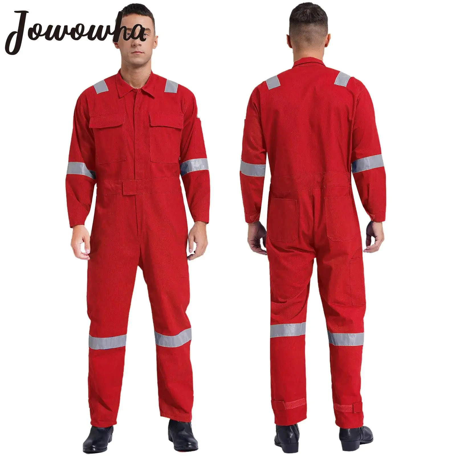 Adult Unisex Work Overalls Long Sleeve Loose Coverall Dustproof Dungarees Working Uniform Reflective Strips Jumpsuit with Pocket