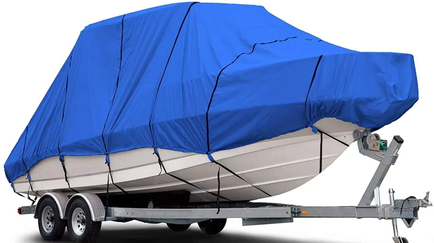 Waterproof 600D Oxford Fabric Boat Cover PU PVC Silver Coated V-Shaped 1000mm Water-Pressure for Boats