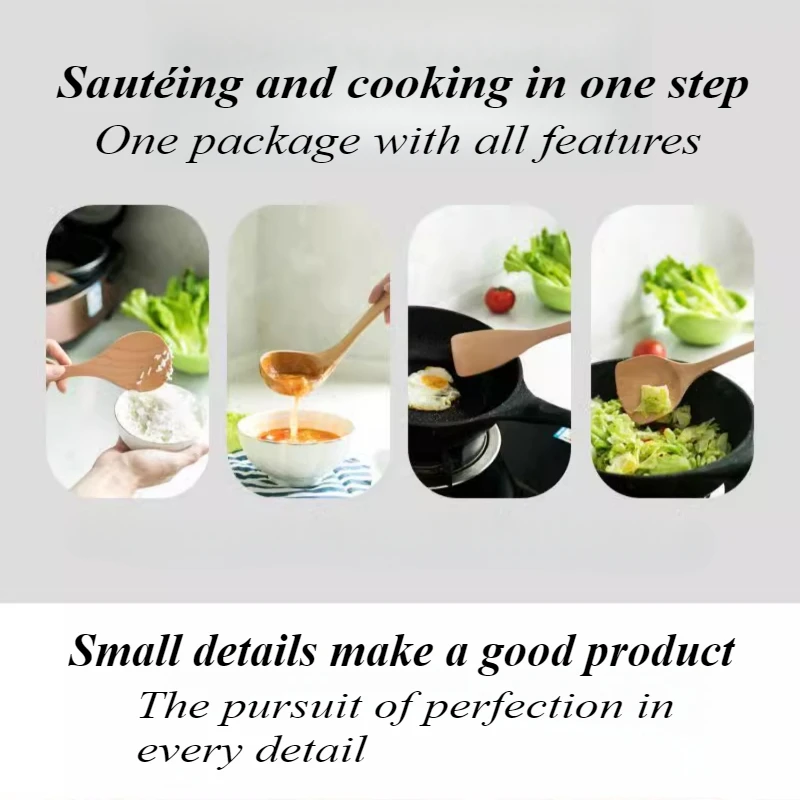 ملعقة خشبية بدون طلاء، مقلاة غير لاصقة خاصة ذات درجة حرارة عالية، مقبض طويل، ملعقة خشبية، أدوات المطبخ الخشبية الصلبة #5