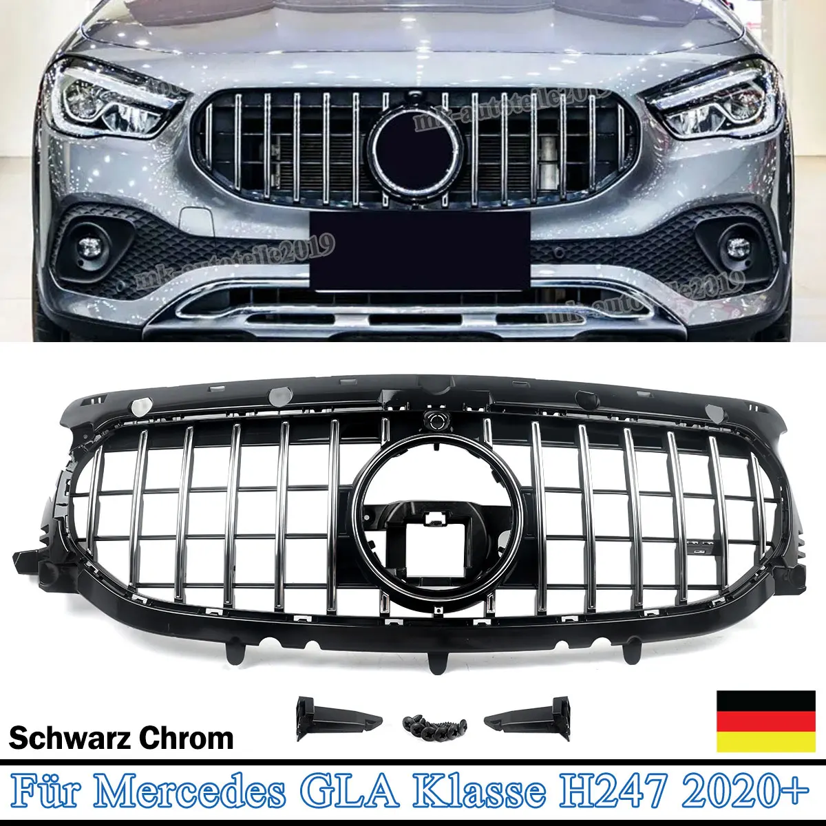 

SAIQINGSP For Mercedes Benz GLA-Class H247 2020-2023 Front Bumper Grille Chrome+Black Car Accessories Tools