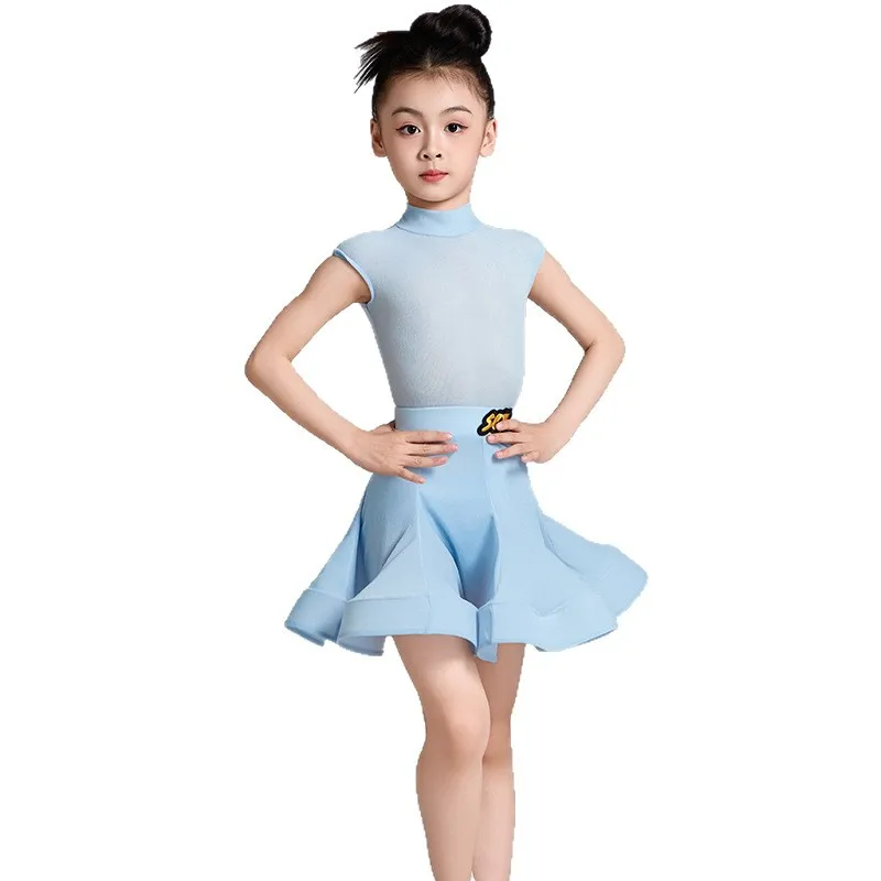 Terno de dança latina para meninas, novo verão, saia pêndulo de veludo ultrafino, desempenho de competição profissional