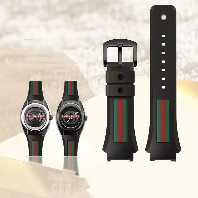 Correa de reloj de 29-21mm para Gucci YA137/YA137107A, correa de reloj de goma con puerto sobresaliente dedicado, pulsera de reloj negra resistente al agua para hombre