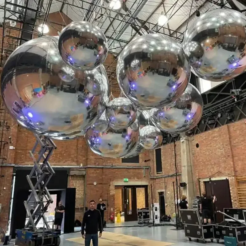 Bolas de espejo de poli iridiscentes inflables gigantes, esfera de espejo inflable, globo metálico para decoración de escenario de boda y fiesta