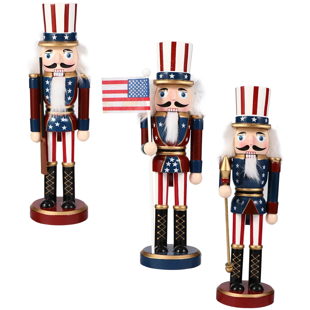 

3pcs Wooden Ornaments Patriotic Holiday Decor Small Wood Nutcracker Tall Traditional Nutcracker Ornaments Unique