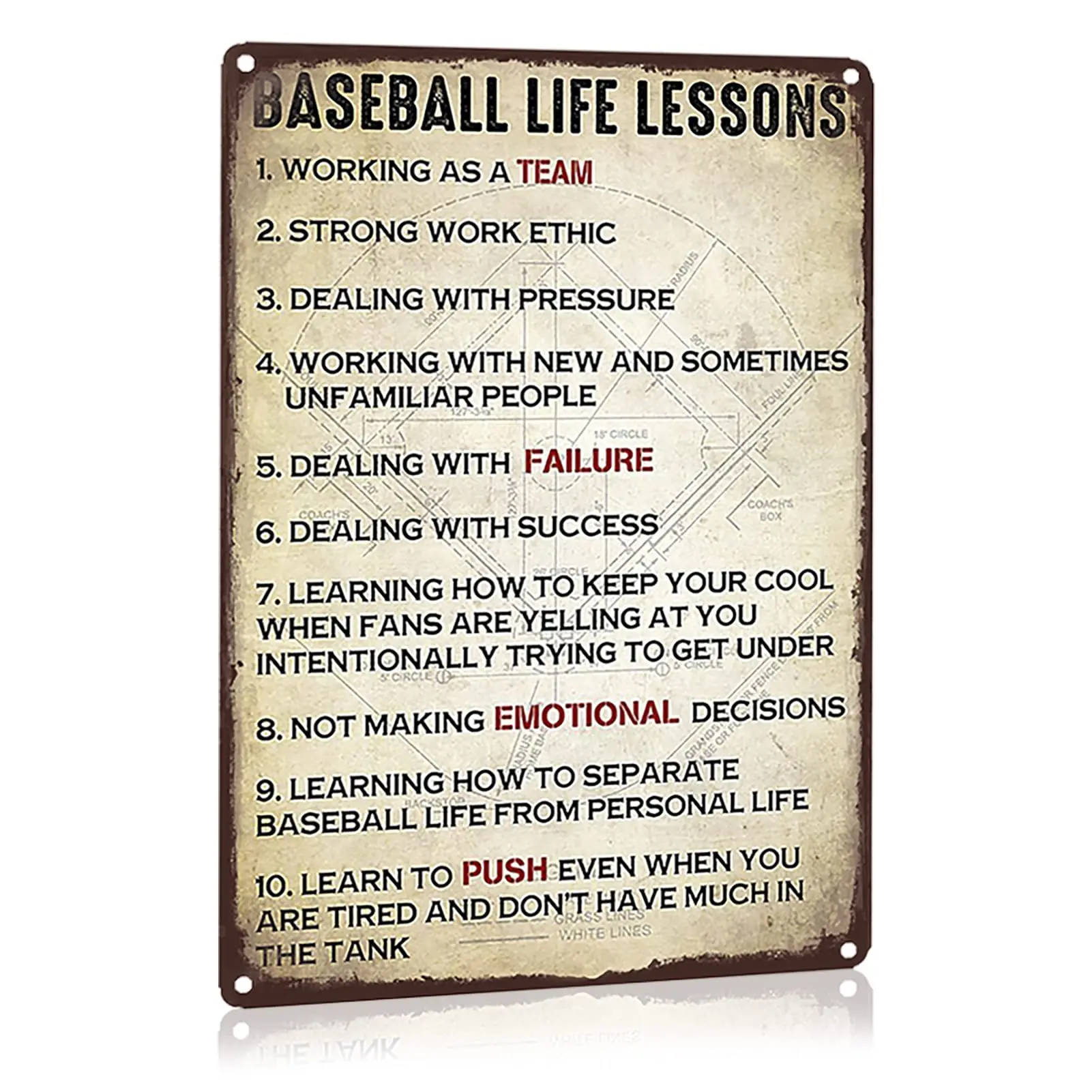 WONDERCAVE Baseball Life Lessons Metal Tin Sign Wall Decoration Retro Vintage 12 x 8 inches/30 x 20 cm sign