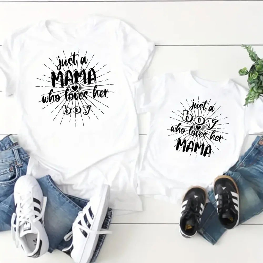 Stylish Family Matching T-shirt, MOM&SON Casual Letter Print Breathable Family Tops, Mom And Son Matching Tees